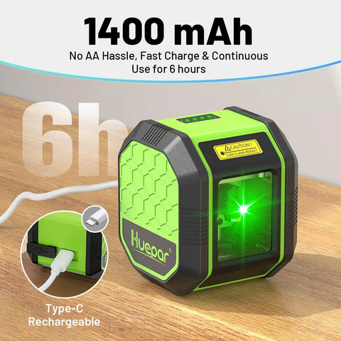 Rechargeable Green Cross Line Laser Level With 100Ft Reach, Self Leveling, 110 Degree Horizontal And Vertical Beams, Includes 60 Inch Tripod, Magnetic Bracket, Target Plate, Pro Grade Tool For Picture Hanging And Do It Yourself Home Projects, Type-C rechargeable battery