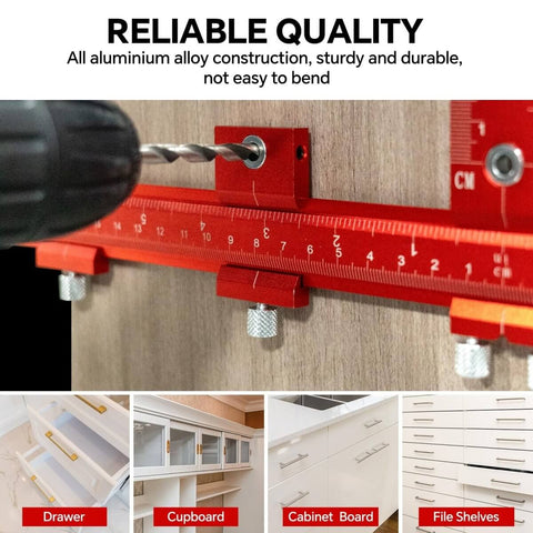 Pro Grade Aluminum Cabinet Hardware Jig For Handles Pulls And Knobs With Automatic Center Punch used on wood surface
