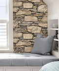 Hadrian Stone Peel And Stick Wall Covering Brown Removable Wallpaper That Peels Off Cleanly And Repositions Like A Pro in a cozy nook