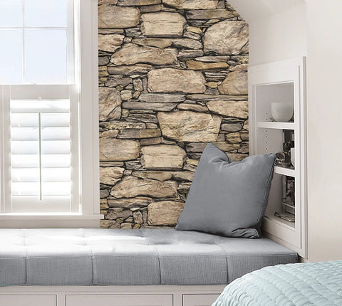 Hadrian Stone Peel And Stick Wall Covering Brown Removable Wallpaper That Peels Off Cleanly And Repositions Like A Pro in a cozy nook