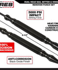Dual Head Nail Setter And Hinge Pin Punch Set Workhorse Tool with precision CNC machining and black oxide finish