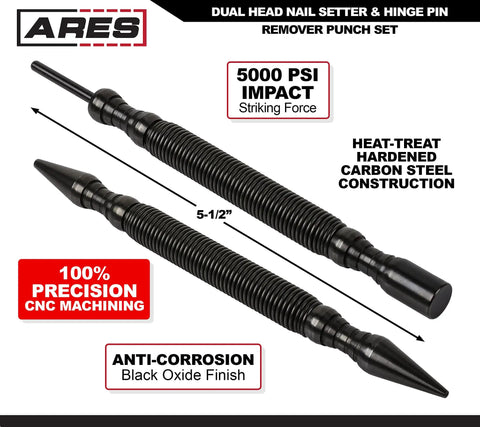 Dual Head Nail Setter And Hinge Pin Punch Set Workhorse Tool with precision CNC machining and black oxide finish