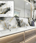 Bathroom with Marble Peel And Stick Backsplash Tiles 12x12 Inches Waterproof PVC Self Adhesive Wall Panels Metallic Gray installed