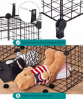 Close-up of 12 Cube Metal Wire Storage Organizer with grid panels secured by zip tie, showing toys inside, in black.