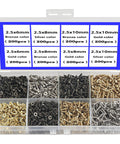1600 Pc Heavy Duty Mini Screws 2.5 X 6 8 10 mm Phillips Flat Head Self Tapping Hardware in storage box with various colors.