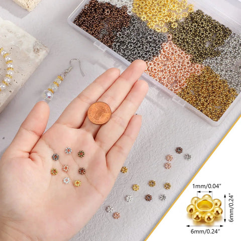 800 Pcs 6mm Flower Spacer Beads Multicolor Daisy Flower Metal Alloy Spacers For Bracelet Necklace And Earring Jewelry Making Kit