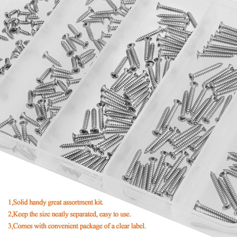 Beefy 304 Stainless Wood Screws Set 240 Piece Kit With Five Sizes From Two By Quarter Inch To Three Quarter Inch Phillips Countersunk Flat Head Self Tapping Wood Screws For DIY Projects And Home Repair in a clear case