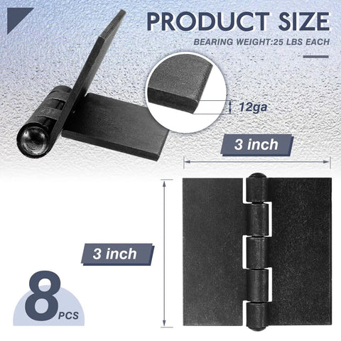 Beefy 8 Pcs Weld Hinges Heavy Duty Steel Butt Hinges Set 3 inch shown with 12 gauge thickness detail
