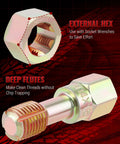 Reywoo thread chaser set: close-up of metal hex nut labeled M14x1.5 and a threaded bolt