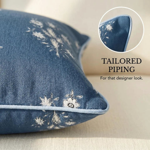 Dark Blue Floral Chinoiserie Pillow Cover 20-Inch Square Throw Pillow Case for Coastal Grandmillennial Decor Navy and White Block Print Accent for Living Room Durable Upholstery Fabric, tailored piping