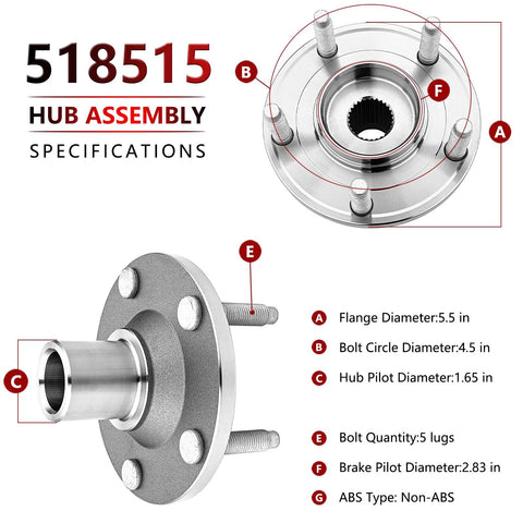 Front Wheel Bearing And Hub Assembly 518515 Pair For Ford Escape 2001 2012 Mazda Tribute 2001 2011 Mercury Mariner 2005 2011 Non ABS Wheel Hub Replacement Bolt On Ready To Install Durable with 5 lugs, non-ABS, bolt-on design