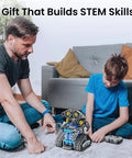 STEM 5 In 1 Robot Building Kit With Remote Control For Kids Ages 8 To 14 A Do It Yourself Programmable Engineering Toy That Totally Lets Boys And Girls Build Code And Conquer Hands On Learning And Fun, father and son building robot
