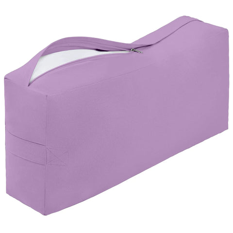 Ultra Plush Yoga Bolster Pillow For Restorative Poses And Meditation, Cushioned With Soft PET Fill, 100 Cotton Cover That Is Washable, Built For Deep Stretches And Cozy Pain Free Practice. Rectangular purple bolster with handle and zipper, 24x12x6 in.