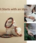 Bracelet Making Kit With 296 Beads, 10mm Natural Wooden Beads With Letters And Stone Beads, 16 Color Options shown with made bracelets.