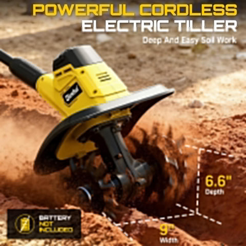Cordless Garden Tiller Tool Only For Lawn And Garden 360 RPM Rototiller 9 Inch Width 6.6 Inch Depth 48 Steel Tines