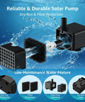 Solar Fountain Pump For Bird Bath And Small Pond Two Point Five Watt With Dry Run Protection Filter and Suction Cups
