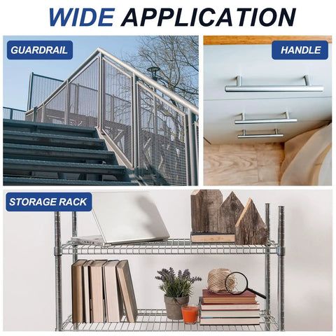Image of a guardrail, handle, and storage rack showcasing applications of Beefy 6063 Aluminum Tubing Round Tube 1.38 Inch Outer Diameter 0.98 Inch Inner Diameter 13 Inch Length Metal Straight Pipe For Industrial Use DIY Projects Furniture Decor Silver.
