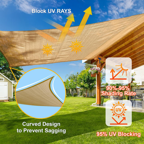 Sun Shade Sail 8x10 Foot Sand Rectangle Canopy Shade Cover For Patio And Backyard UV Block Ninety Five Percent Permeable