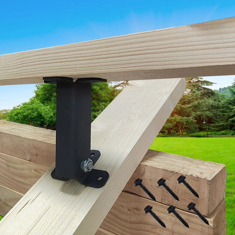 Heavy Duty Beefed Up Adjustable Roof Riser Beam Bracket Kit For Pergola And Gazebo Roof Mounts Black Saddle Post And Beam Brackets Durable Steel Construction Weatherproof Versatile Riser System For Decks And Outdoor Structures