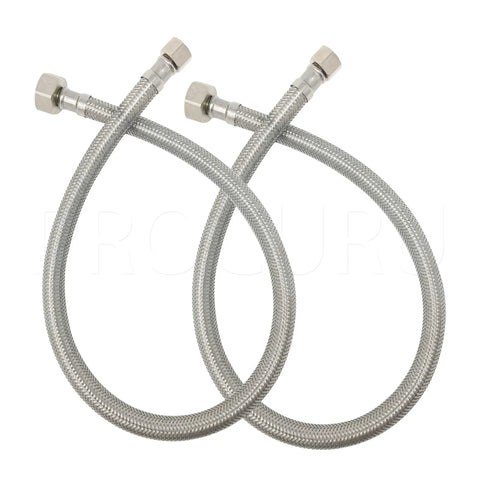 Two Pack 24 Inch Braided Stainless Steel Faucet Supply Line With Three Eighths Inch Compression To One Half Inch FIP Connector