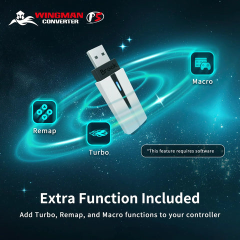 Wingman P5 Pro Controller Converter For P5 P4 And PC Plug And Play With Wireless And Wired Support, Six Axis Motion, Turbo Macro Remap, Converter Center Software, Exclusive Version, X Input Ready, Seamless Wireless Gaming Across Platforms USB adapter with turbo, remap and macro icons