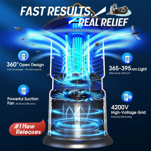 Outdoor 2-In-1 Mosquito Zapper With Zap And Trap, 8000mAh Cordless Rechargeable Fly Zapper showing 360° design and high-voltage grid