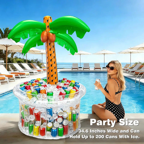 Giant Inflatable Palm Tree Cooler For Pool Parties Holds 34 Gallons 200 Plus Cans Keeps Drinks Cold At Beach Luau Or Backyard