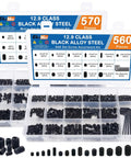 Hella Durable 1130 Piece Set Screw Assortment Kit Forged From Grade 12.9 Alloy Steel For Heavy Auto Shop Jobs With 32 Metric And SAE Sizes Giving Rock Solid Grip Daily in clear organizer.