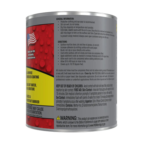 Side view of a 16 oz can of Liquid Rubber Coating Sealant with label instructions and warnings visible.
