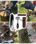 Hand Auger Drill For Survival Gear And Shelter Building, Folding Saw Included, Wooden Rocket Stove Making Kit displayed outdoors
