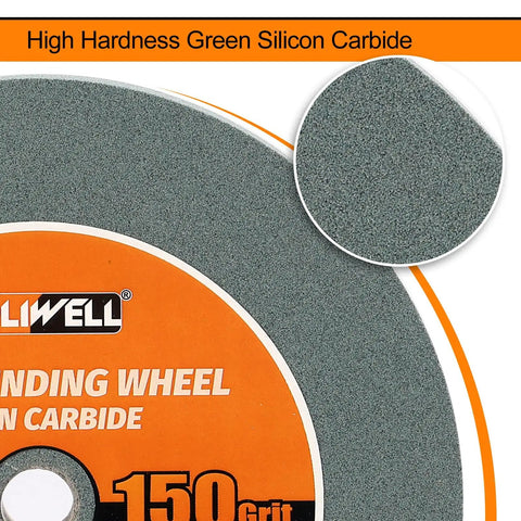 Six Inch Eighty Grit Green Silicon Carbide Bench Grinder Wheel One Half Inch Arbor Hole For Fast Metal Burr Removal And Tough Shop Builds That Smokes Through Rough Stock Like A Workhorse, showing surface detail and branding.