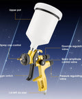 Straight Shooting HVLP Air Spray Gun Kit With Precise One Point Three Mm Tip close-up of trigger and control valves on aluminum body.