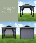 12x12 Hardtop Gazebo With Beefy Double Roof And Mosquito Net, Aluminum Frame And Galvanized Steel Top Canopy, Privacy Curtain, Weatherproof Outdoor Shelter For Patio Porch Garden Lawn Deck Backyard, Gray