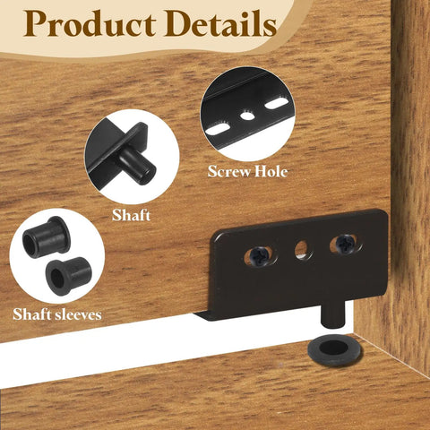 Heavy Duty Pivot Door Hinges With Concealed Shaft And Bushing Kit For Furniture Cabinets And Wood Doors Four Set Pack Black Iron Hardware Built To Last Durable Hidden Pivot Hinge System 40 By 18 Mm, black iron shaft and screw hole detail on wood cabinet