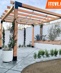 Wooden pergola with matte black 3 Way Pergola Brackets Kit For 5.5x5.5 To 6 Inch Lumber, outdoor setting