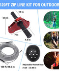 Backyard Zip Line Kit 120Ft For Kids And Teens Up To 330 Lbs With Stainless Steel Cable Spring Brake Adjustable Safety Harness And Helmet Included