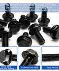 M8-1.25 X 30mm Flange Hex Head Bolts, 10.9 Grade Alloy Steel, Black Zinc Plated, Full Thread, Hex Drive Screws, Built To Last, Rust Resistant And Burr Free For Auto, Machinery, And Heavy Duty Projects. Black flanged hex bolts with grade 10.9 marking and deep threads