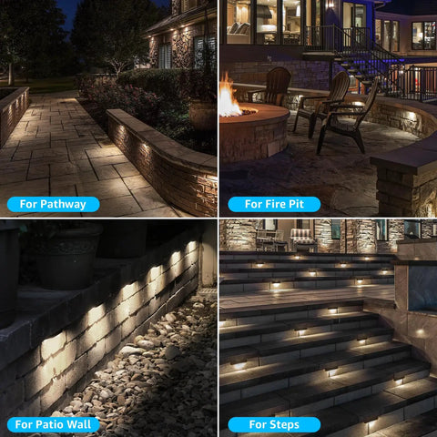 7 Inch Hardscape Led Wall Lights, 5W Outdoor Step And Retaining Wall Lighting, 270 Degree Adjustable Direction, 3000K Warm White, Low Voltage, Waterproof Paver Lights With Connectors, ETL Listed, 4 Pack illuminating pathway, fire pit, patio wall, and steps