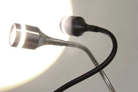 Prospect 45 To 56 Inch LED Floor Lamp In Black With Gooseneck And Sleek Slim Profile Space Saving Task Lighting 250 Lumen Output Adjustable Height Decorative Light Band Convex Glass Accent And Smart Outlet Compatible