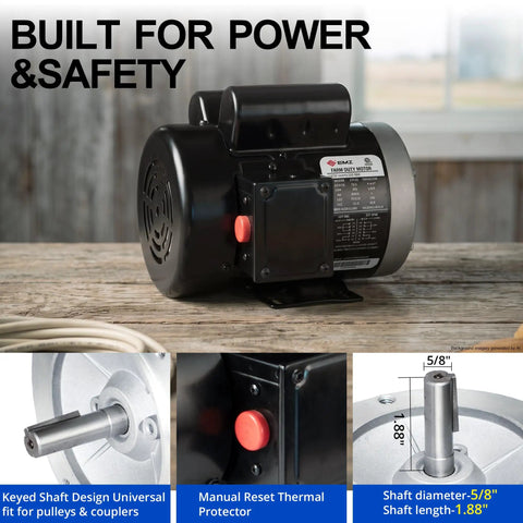 Tough As Nails 3/4 Horsepower Electric Motor with thermal protector and keyed shaft design for farms and shop jobs.