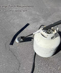 Real Beefy Rubberized Asphalt Crack Sealer Tape, 3 Mm Thick Premium Roll 3 Inches By 65 Feet, outside setup with propane torch and tape.