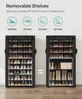 No Fuss Ten Tier Shoe Rack With Sturdy Cover Holds Forty To Fifty Pairs Of Sneakers And Casual Kicks featuring removable shelves for taller shoes.