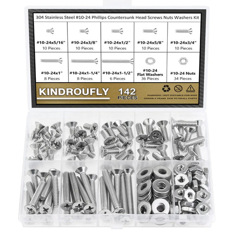 Badass 142 Piece Stainless Steel Screw Assortment Kit With Phillips Countersunk Head Machine Screws Matching Hex Nuts And Flat Washers in organizer.