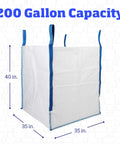 Heavy Duty Builder Bulk Bags 200 Gallon White Woven Polypropylene Trash Bags For Demolition And Construction Jobs, Open Top Design