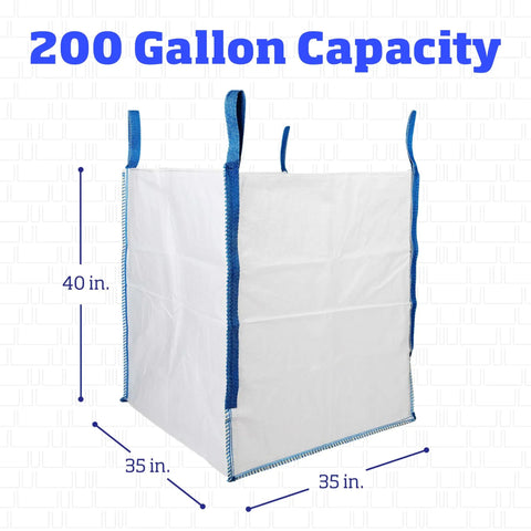 Heavy Duty Builder Bulk Bags 200 Gallon White Woven Polypropylene Trash Bags For Demolition And Construction Jobs, Open Top Design