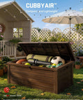 Straight Up Lightweight Cordless Leaf Blower With Three Speed Settings And Fast Type C Charging For No Sweat Car Detailing Patio Cleanup And Quick Windblown Debris Clearing That Truly Gets The Job Done Right stored in wooden outdoor storage box.