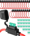 24 Pcs Workhorse Inline Fuse Holder Kit With Atc Blade Fuses 30 Amp Heavy Duty Tin Plated Copper Contacts Durable Rubber Caps with red wires and fuses.