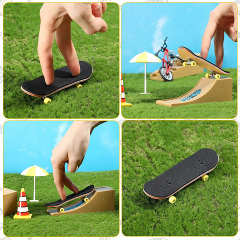 24 Pack Black Fingerboard Foam Grip Tape 110 x 38 x 2 mm Anti Slip Deck Tape for Finger Skateboards shown on ramps
