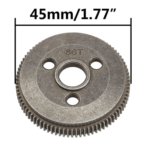 Beefy Steel 48P Spur Gear 86T showing 45mm diameter for 1/10 Traxxas Slash 2WD RC Cars Upgrade Parts