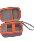 Hard EVA Case For Kids Music Player With Velvet Lining Travel Storage Bag, open view showing interior mesh pocket and handle strap.